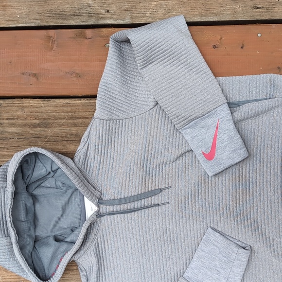 Nike Dry Fit M Activewear Heathered Grey Ribbed Running Training Hoodie - Picture 2 of 4